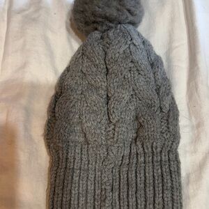 Gray Knit Beanie with Pom Pom